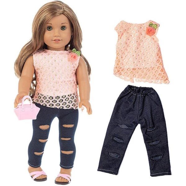 Abbigliamento per bambola americana 46 cm: completo T-shirt e jeans strappati