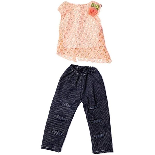 Abbigliamento per bambola americana 46 cm: completo T-shirt e jeans strappati