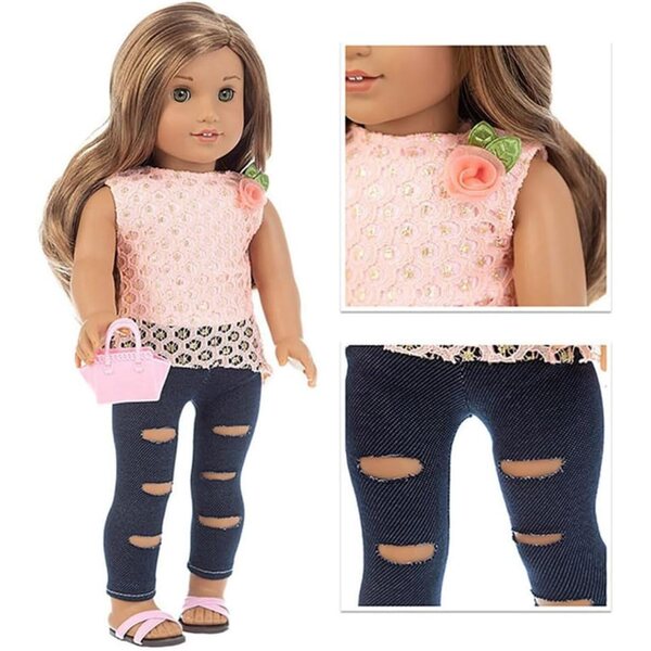 Abbigliamento per bambola americana 46 cm: completo T-shirt e jeans strappati