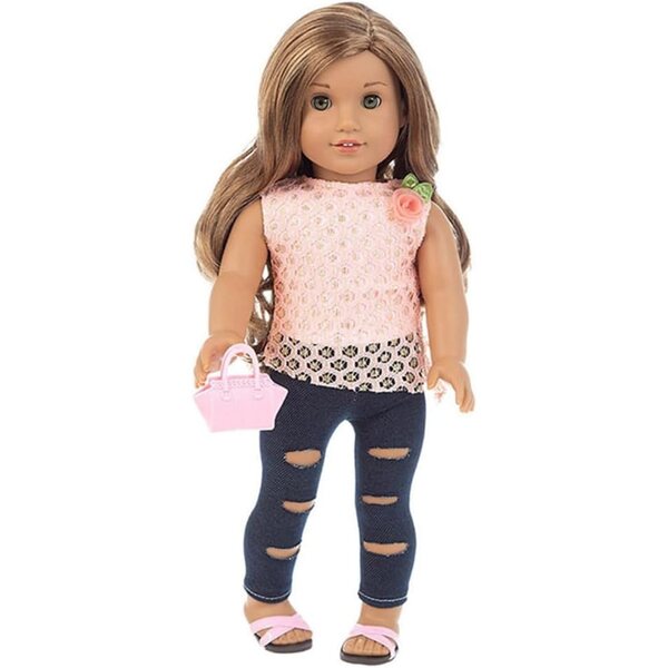Abbigliamento per bambola americana 46 cm: completo T-shirt e jeans strappati