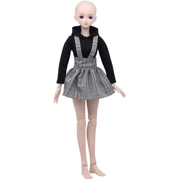 Abbigliamento per Bambole BJD 60cm - Felpa con Cappuccio e Gonna a Quadri