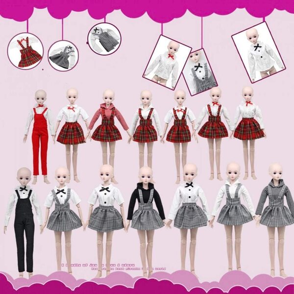 Abbigliamento per Bambole BJD 60cm - Felpa con Cappuccio e Gonna a Quadri