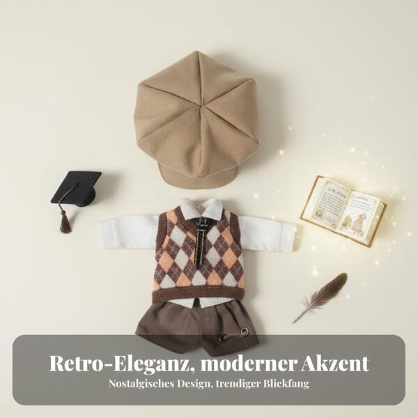 Qianly Set Abbigliamento Britannico per Bambole OB11 e BJD 1/12 con Gilet e Accessori