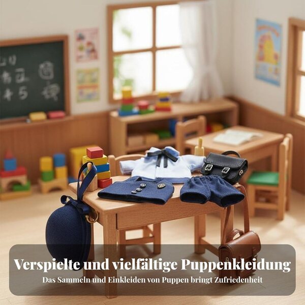 Maternelle-Uniform für OB11-Puppen – 4-teiliges Set mit Hut, Oberteil, Shorts und Tasche