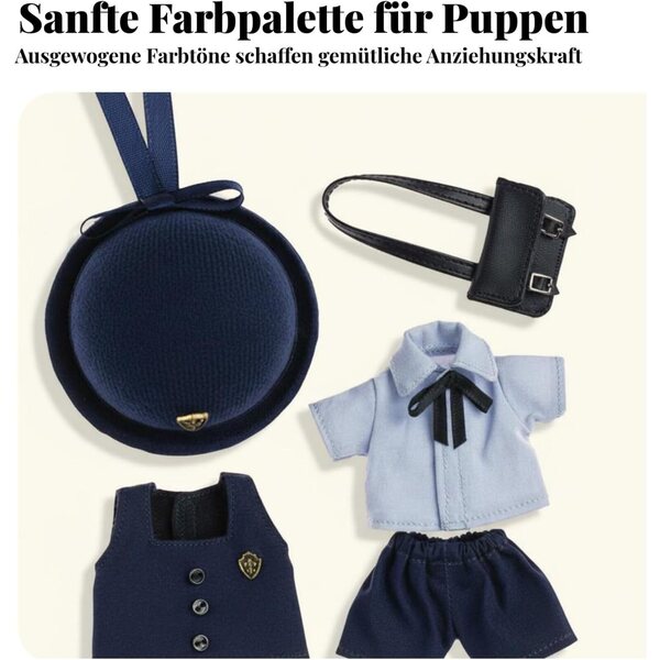 Maternelle-Uniform für OB11-Puppen – 4-teiliges Set mit Hut, Oberteil, Shorts und Tasche