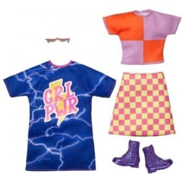 Set Abiti per Bambole: Vestito Blu, Gonna a Quadri e Stivali - Cavernedesjouets
