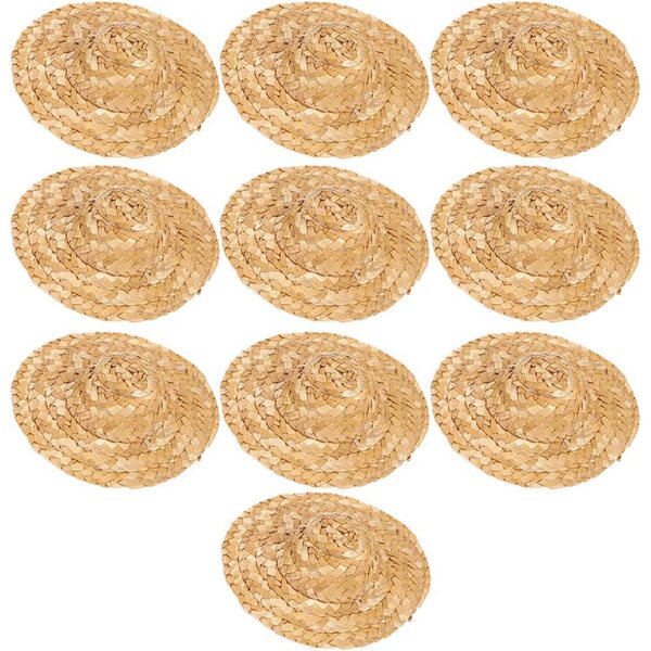 Set 10 Cappelli di Paglia per Bambole, Decorazioni Artigianali Handmade 8,5 cm