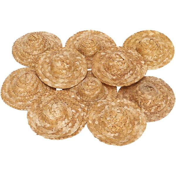 Set 10 Cappelli di Paglia per Bambole, Decorazioni Artigianali Handmade 8,5 cm