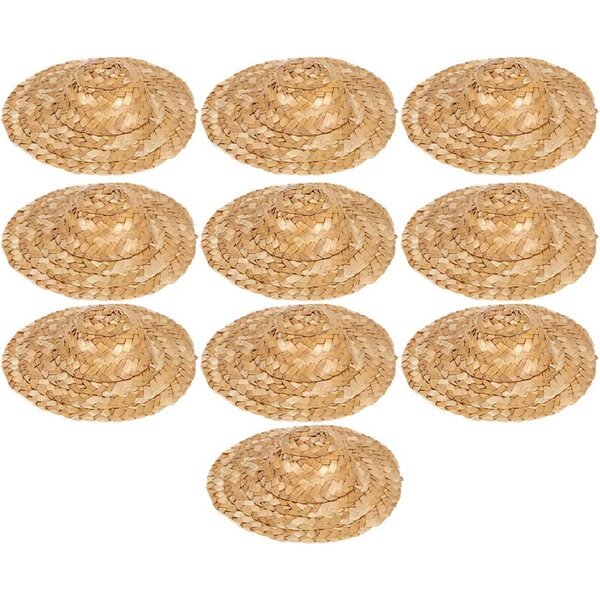 Set 10 Cappelli di Paglia per Bambole, Decorazioni Artigianali Handmade 8,5 cm