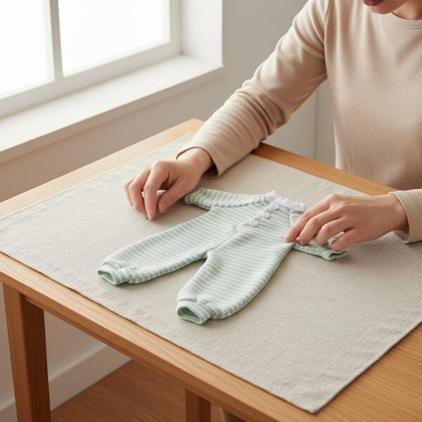Kleidung für 1/12 Puppe. Grau gestreifter Pyjama mit feinem Finish