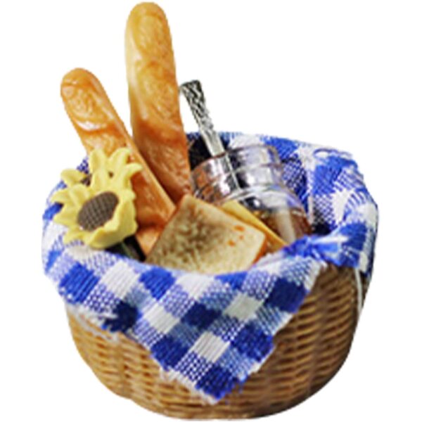 Puppenhaus-Miniatur-Essensset 1:6 1:12 – Brot, Honig, blauer Picknickstoff