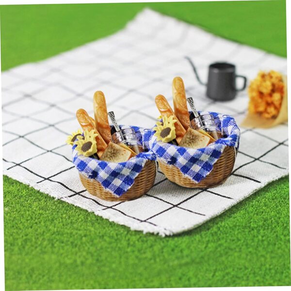 Puppenhaus-Miniatur-Essensset 1:6 1:12 – Brot, Honig, blauer Picknickstoff