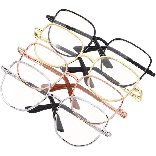 Mini occhiali quadrati in metallo con lenti trasparenti per bambole - set da 4