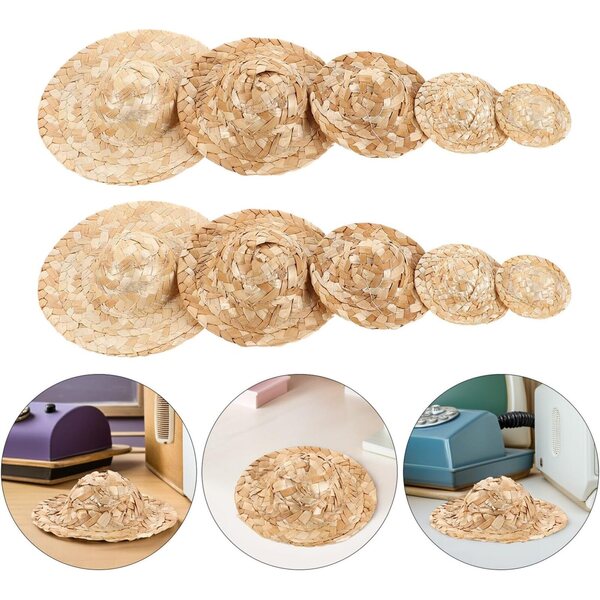 SOIMISS Set 10 Mini Cappelli di Paglia Naturale per Decorazioni e Progetti DIY