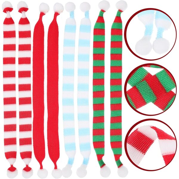 Set 8 Mini Sciarpe Natalizie Decorative per Bambole e Bottiglie di Vino