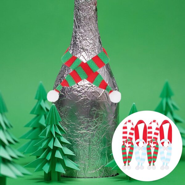 Set 8 Mini Sciarpe Natalizie Decorative per Bambole e Bottiglie di Vino