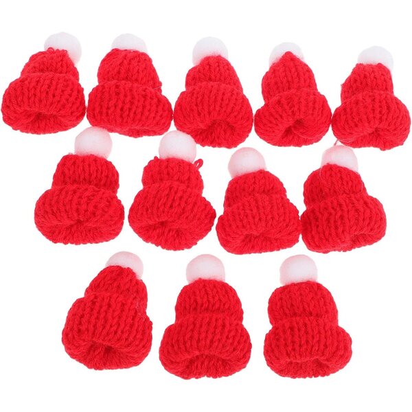 Mini Bonnet di Natale in Lana Rossa NOLITOY - Set da 12 per Decorazioni Creative DIY