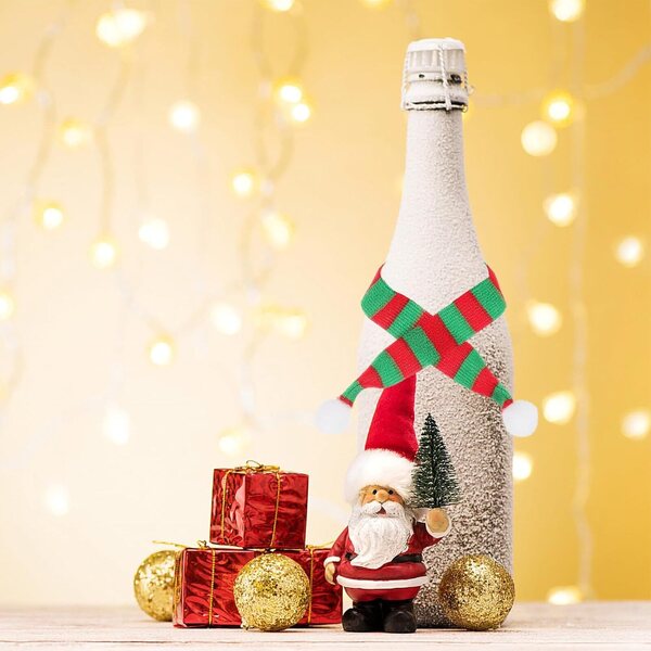 GALPADA 8 mini sciarpe natalizie lavorate a maglia per bambole e bottiglie con decorazioni festive