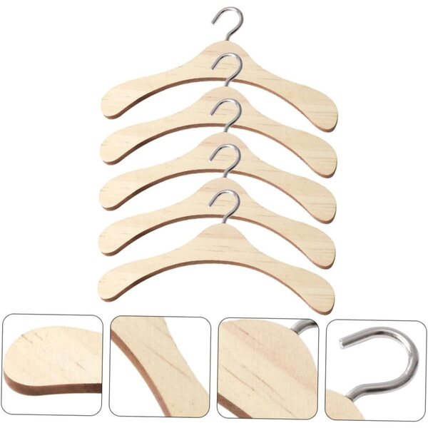NOLITOY 5 Cintretti in Legno Miniature per bamboles, Organizzatori per Abiti in Legno Naturale