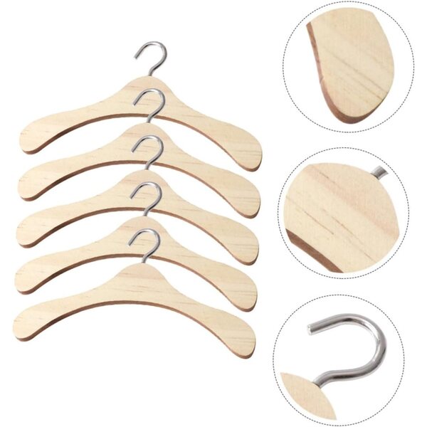 NOLITOY 5 Cintretti in Legno Miniature per bamboles, Organizzatori per Abiti in Legno Naturale