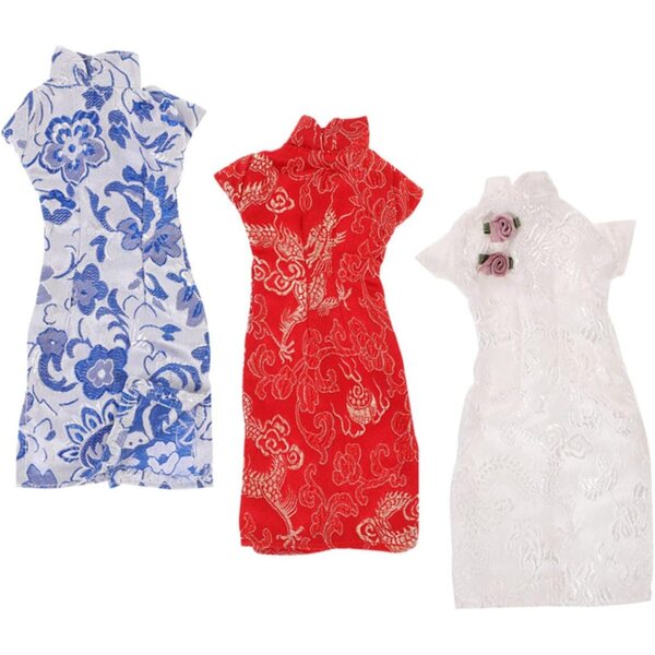 NOLITOY Set 3 Abiti per Bambole in Stile Cheongsam Cinese in Tessuto Morbido 30 cm