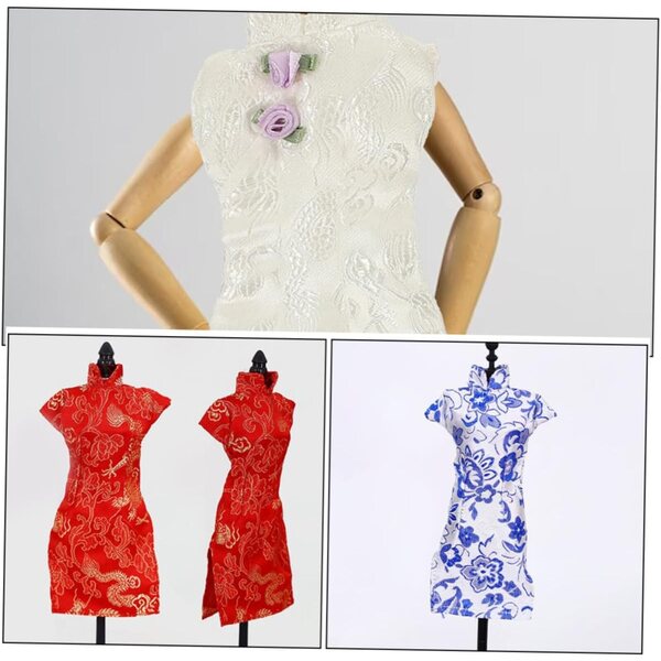 NOLITOY Set 3 Abiti per Bambole in Stile Cheongsam Cinese in Tessuto Morbido 30 cm