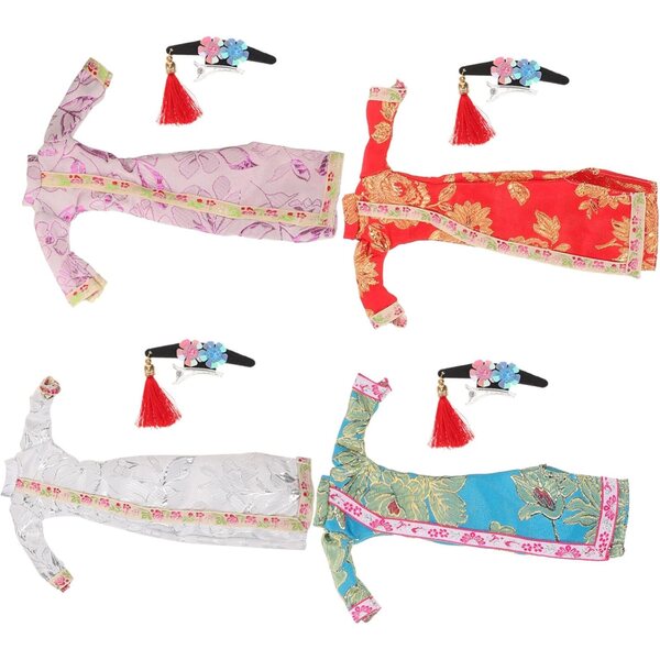 4 Set di Abiti Cheongsam Tradizionali per Bambole – Accessori Eleganti in Stile Vintage