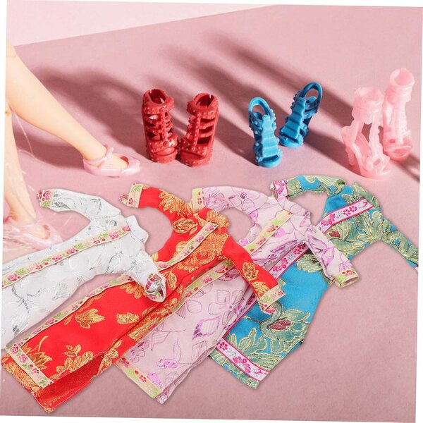 4 Set di Abiti Cheongsam Tradizionali per Bambole – Accessori Eleganti in Stile Vintage