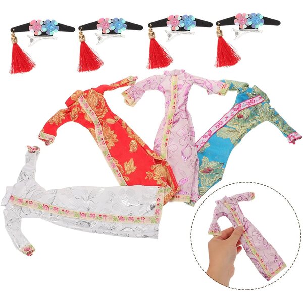 4 Set di Abiti Cheongsam Tradizionali per Bambole – Accessori Eleganti in Stile Vintage