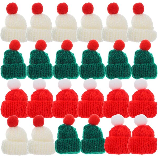 24 Mini Bonnet Natale in Lana Multicolore per Decorazioni e Fai-da-Te 4,5x3,5 cm
