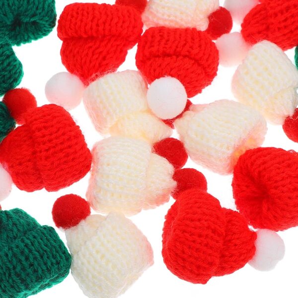 24 Mini Bonnet Natale in Lana Multicolore per Decorazioni e Fai-da-Te 4,5x3,5 cm
