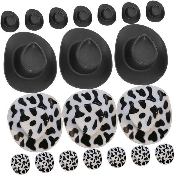 Hemobllo 20 Mini Cappelli Cowboy Neri e Stampa Mucca per Decorazioni e Fai-da-Te