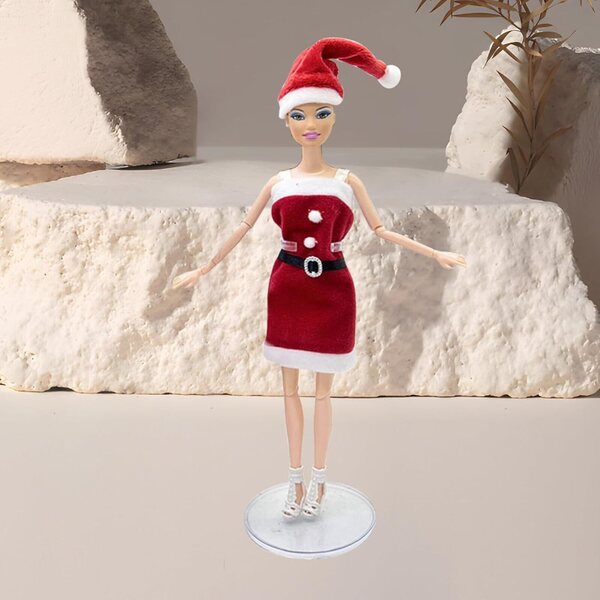 Costume di Natale per Pupazzetti 6cm con Abito in Peluche e Cappello Rosso Festivo