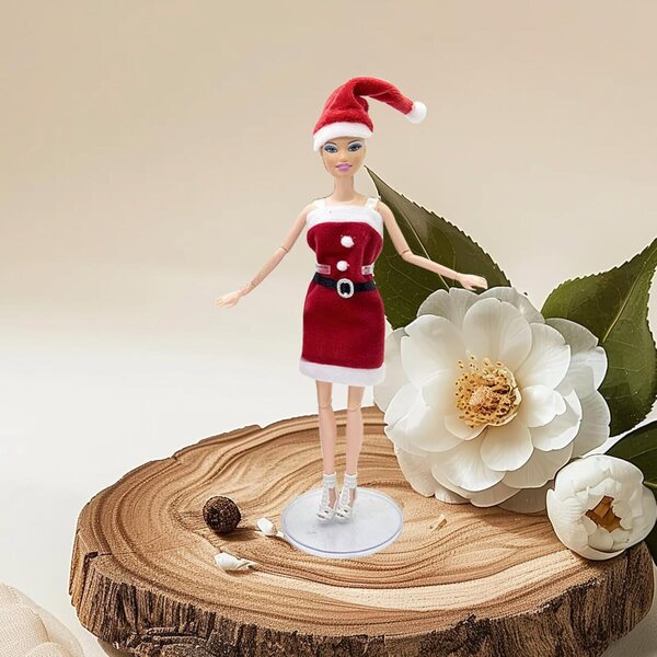 Costume di Natale per Pupazzetti 6cm con Abito in Peluche e Cappello Rosso Festivo