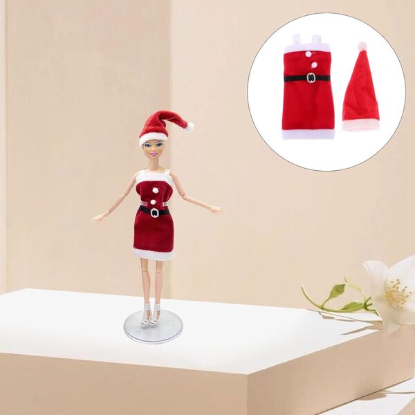 Costume di Natale per Pupazzetti 6cm con Abito in Peluche e Cappello Rosso Festivo
