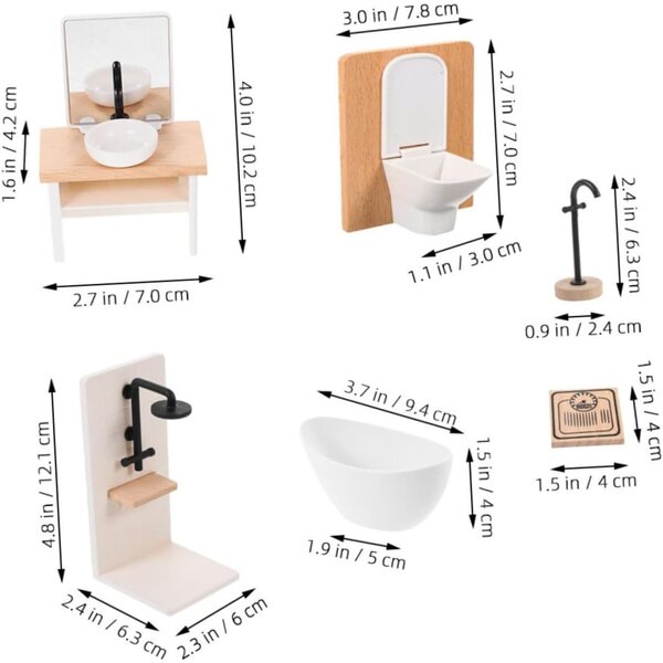 1:12 Miniatur-Badezimmermöbel-Set aus Holz und Kunststoff, Puppenhauszubehör