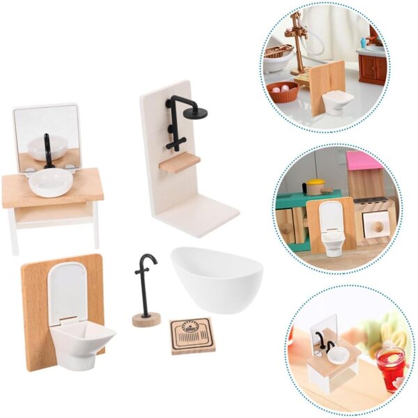 1:12 Miniatur-Badezimmermöbel-Set aus Holz und Kunststoff, Puppenhauszubehör