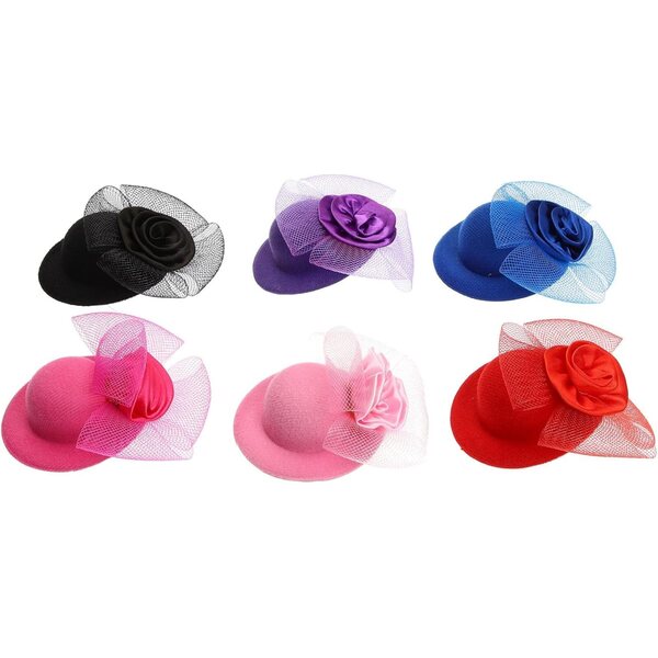 Set 6 Mini Cappelli in Tessuto Colorati per Bambole, Accessori Creativi e Tea Party