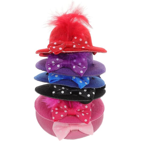 Set 6 Mini Cappelli Decorativi a Pois con Fiocco per Bambole, Accessori Creativi in Poliestere