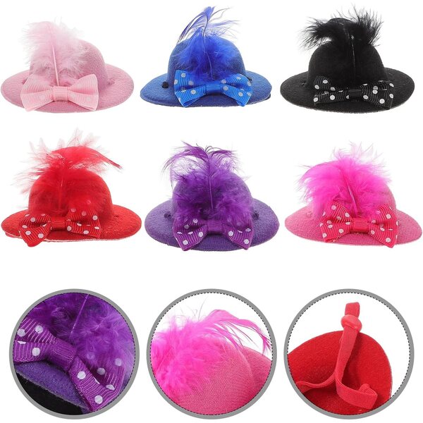 Set 6 Mini Cappelli Decorativi a Pois con Fiocco per Bambole, Accessori Creativi in Poliestere