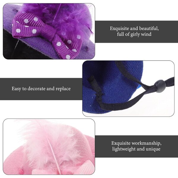Set 6 Mini Cappelli Decorativi a Pois con Fiocco per Bambole, Accessori Creativi in Poliestere