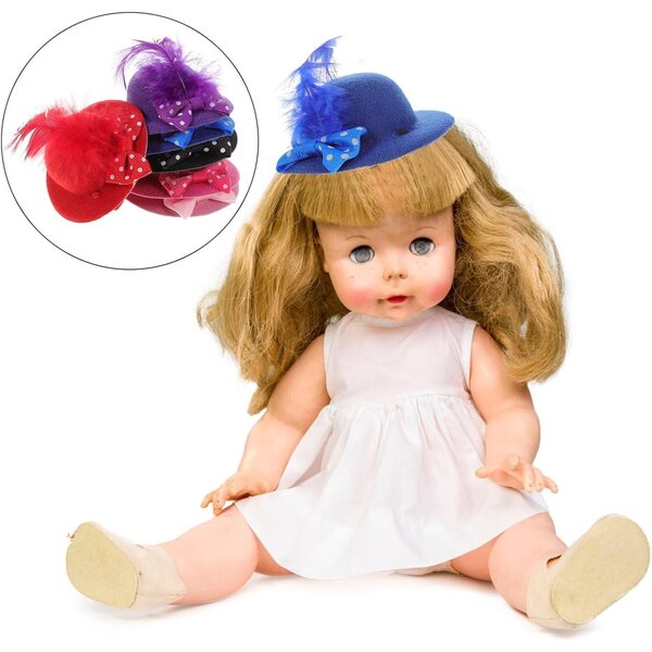 Set 6 Mini Cappelli Decorativi a Pois con Fiocco per Bambole, Accessori Creativi in Poliestere