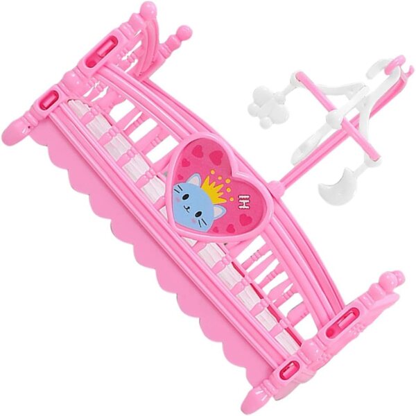 Mini Letto per Bambole in ABS Rosa con Accessori Decorativi e Fai da Te