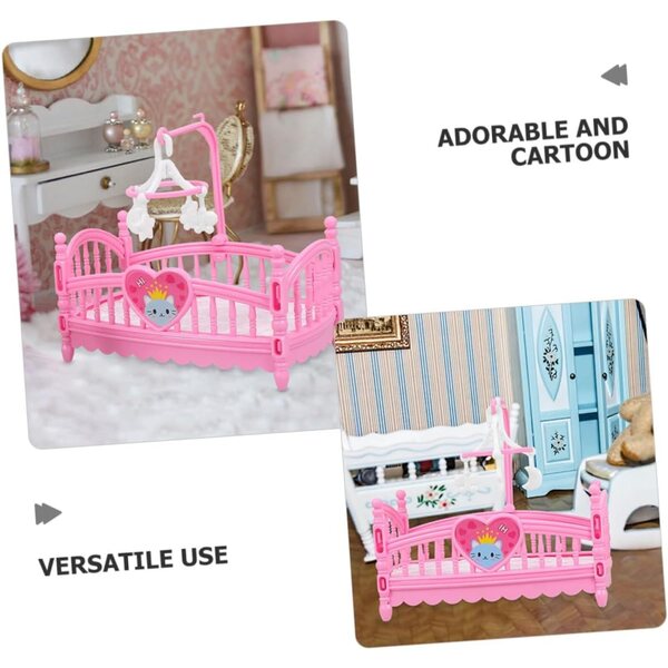Mini Letto per Bambole in ABS Rosa con Accessori Decorativi e Fai da Te