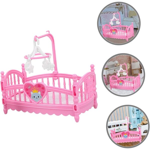 Mini Letto per Bambole in ABS Rosa con Accessori Decorativi e Fai da Te