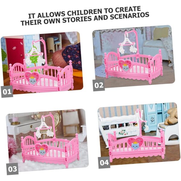 Mini Letto per Bambole in ABS Rosa con Accessori Decorativi e Fai da Te