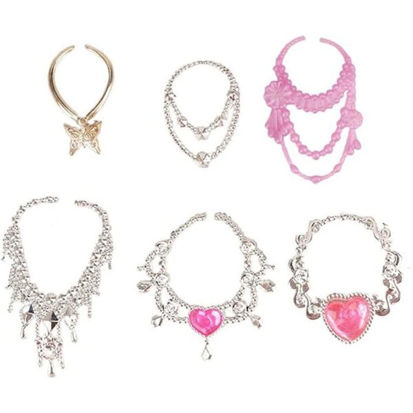 Set mit 6 Halsketten aus Kunststoff und Kristallen für 30-cm-Puppen – Schmuckzubehör