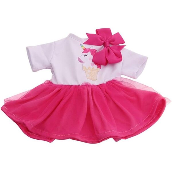 Abito stampato con cavallo e fascia per bambola americana 46 cm - Accessorio rosa rosso