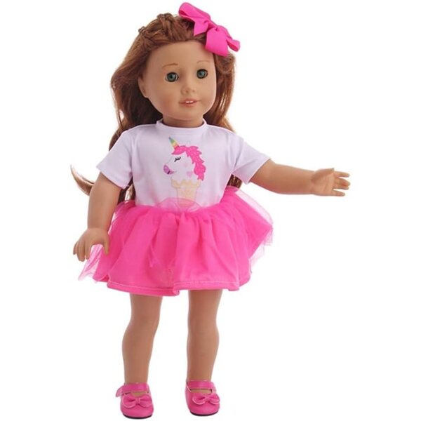Abito stampato con cavallo e fascia per bambola americana 46 cm - Accessorio rosa rosso