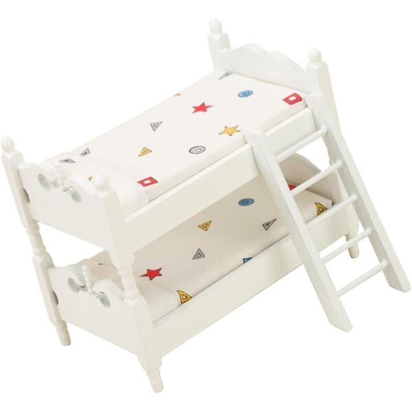 Letto a castello in miniatura in legno per casa delle bambole, 13,7x12x8,1 cm